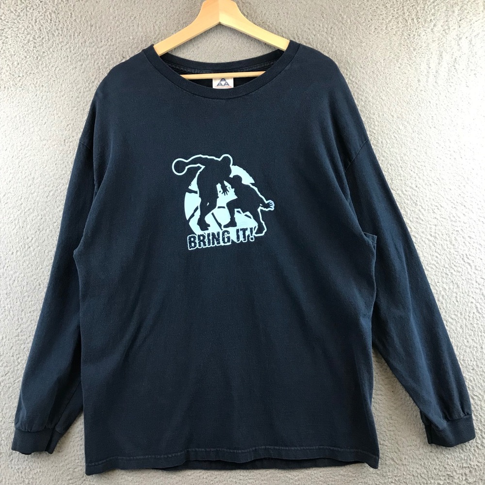 Vintage Mens Long Sleeve T‎ Shirt Graphic Print Basketball Bring It XL